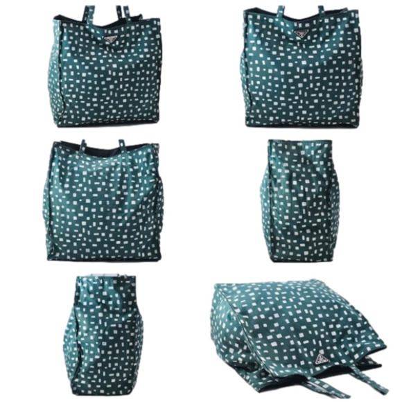 PRADA Emerald Green Large Nylon Tote Shoulder Bag Purse - Picture 2 of 15